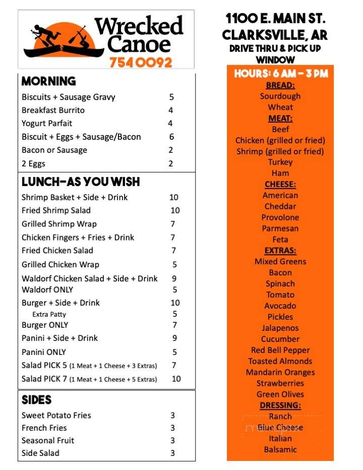 Wrecked Canoe - Clarksville, AR menu_pic