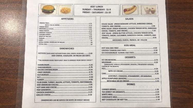Jess' Main Street Bar and Grill - Luray, VA menu_pic