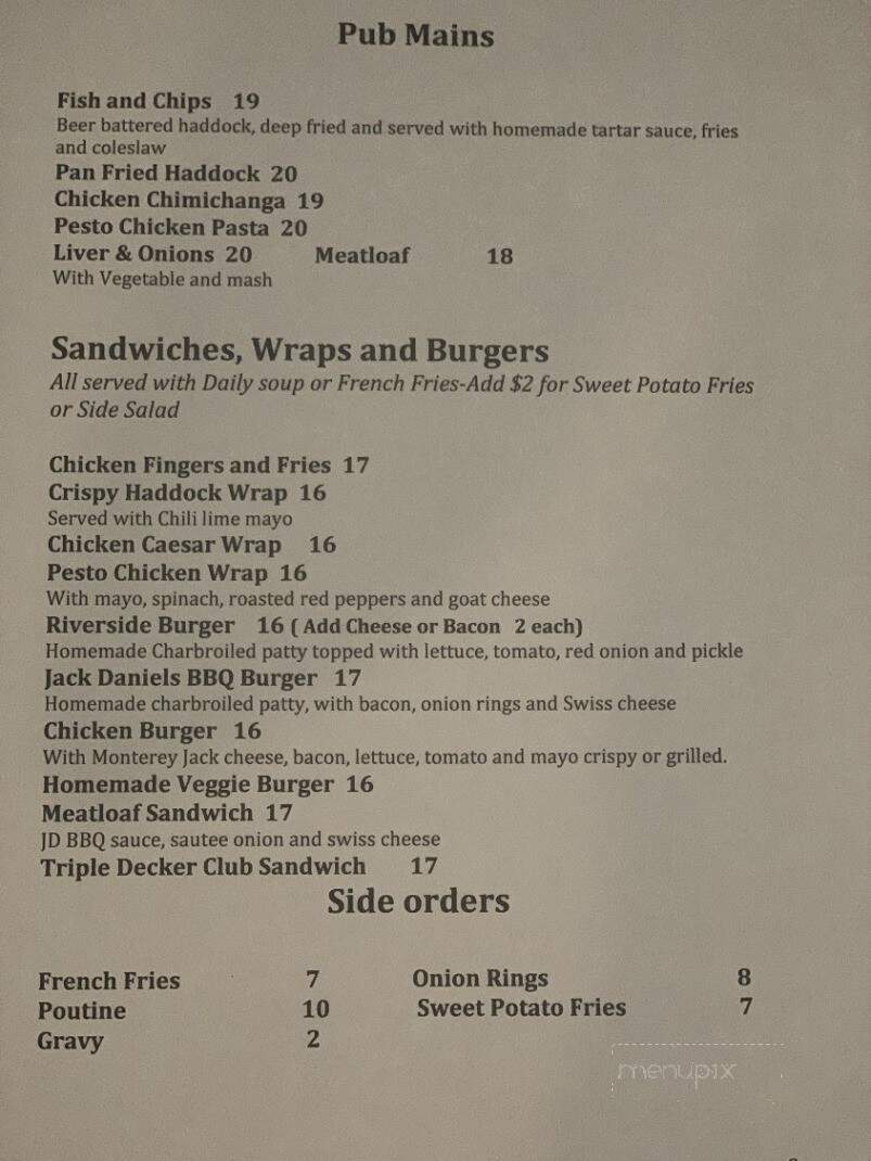 The Riverside Pub - Ottawa, ON menu_pic