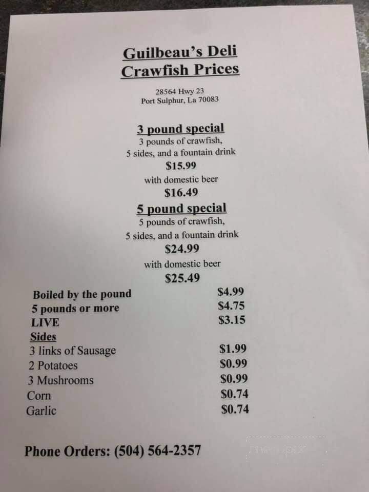 Guilbeau's - Port Sulphur, LA menu_pic