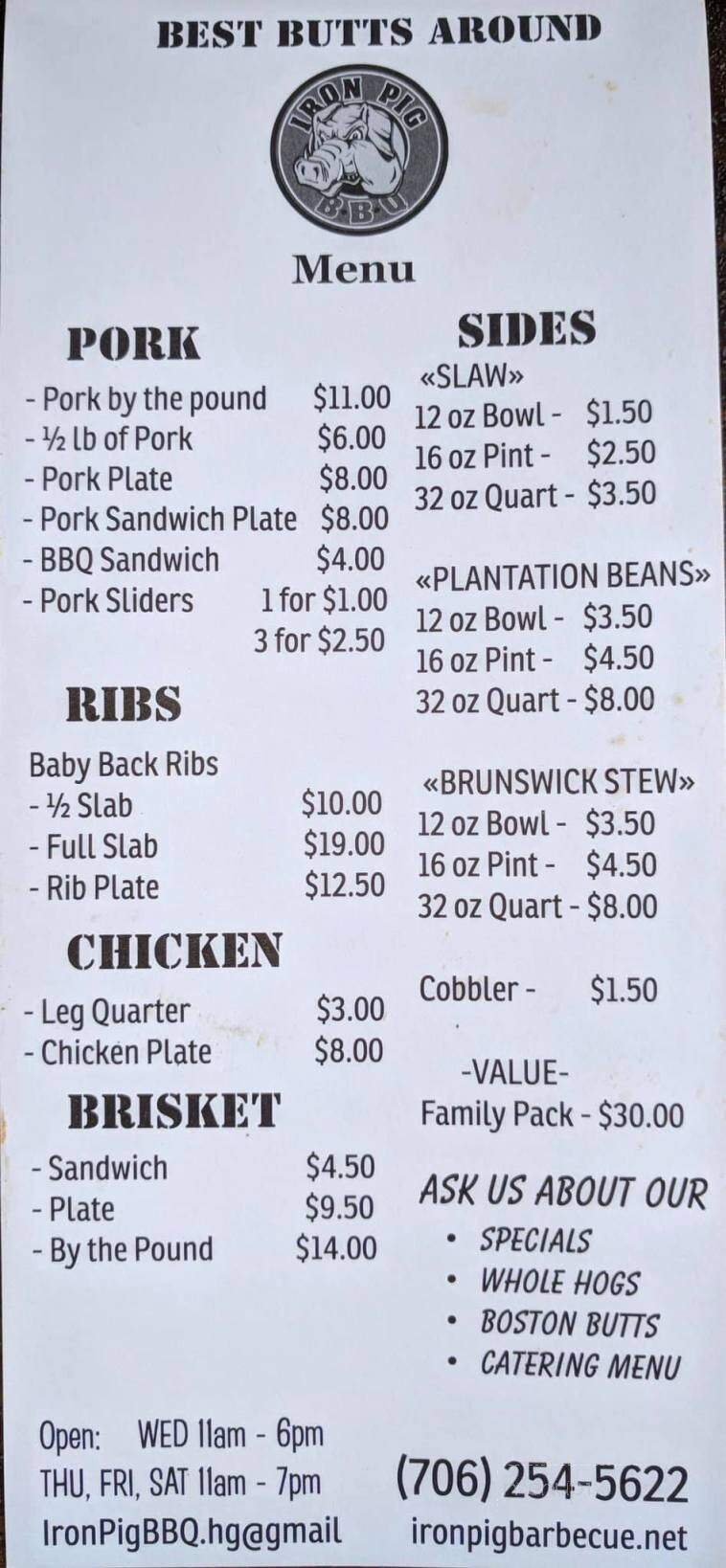 Iron Pig Bbq & Stew - Jefferson, GA menu_pic