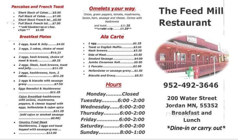 Feed Mill Restaurant - Jordan, MN menu_pic
