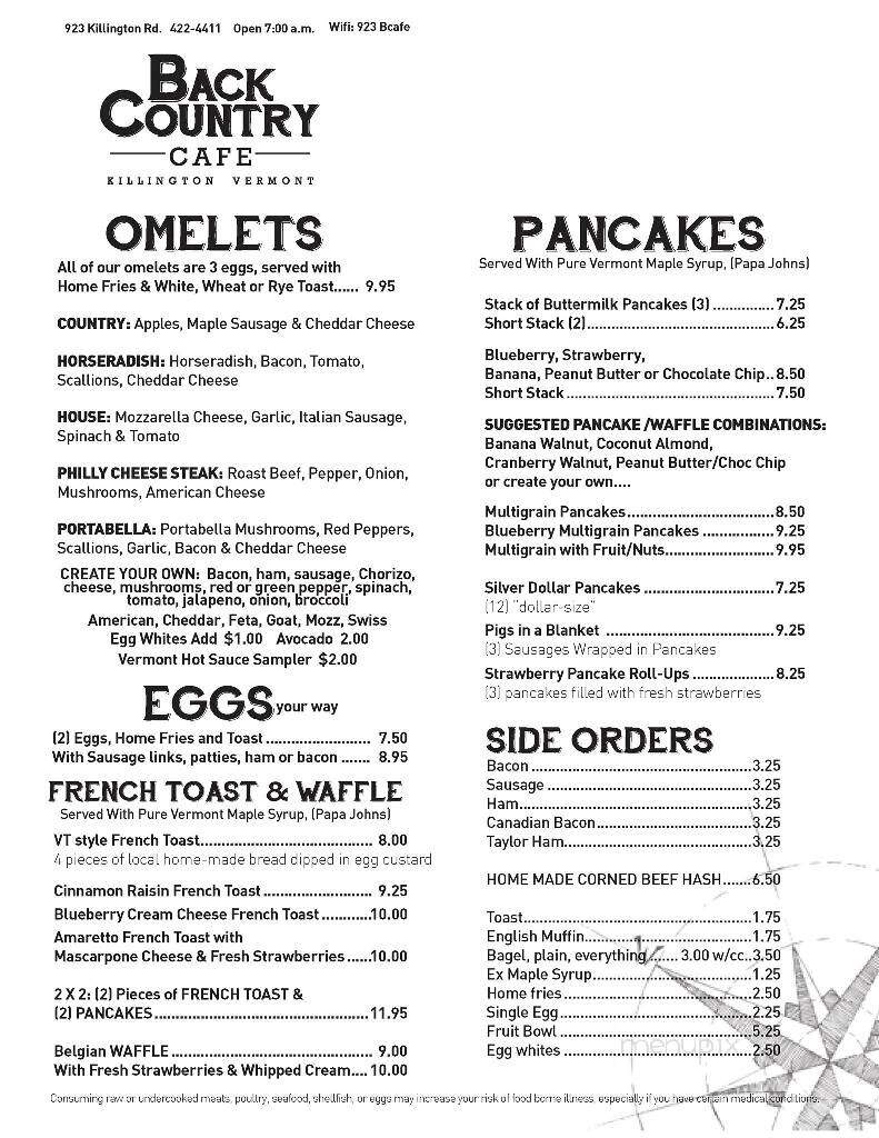 Back Country Cafe - Killington, VT menu_pic