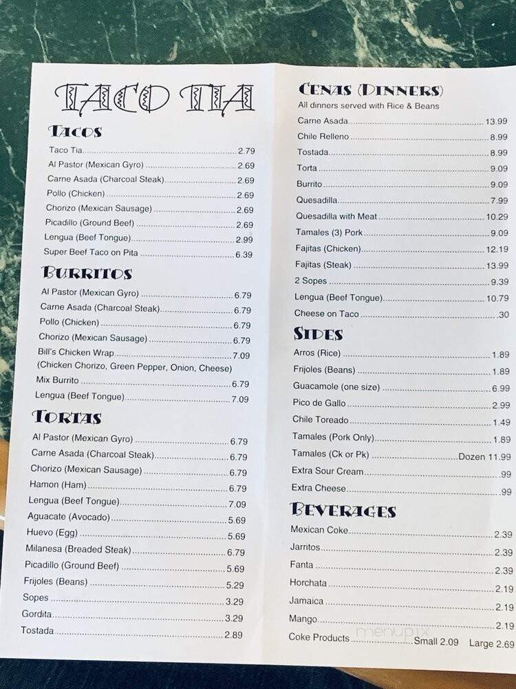 Taco Tia - Merrillville, IN menu_pic