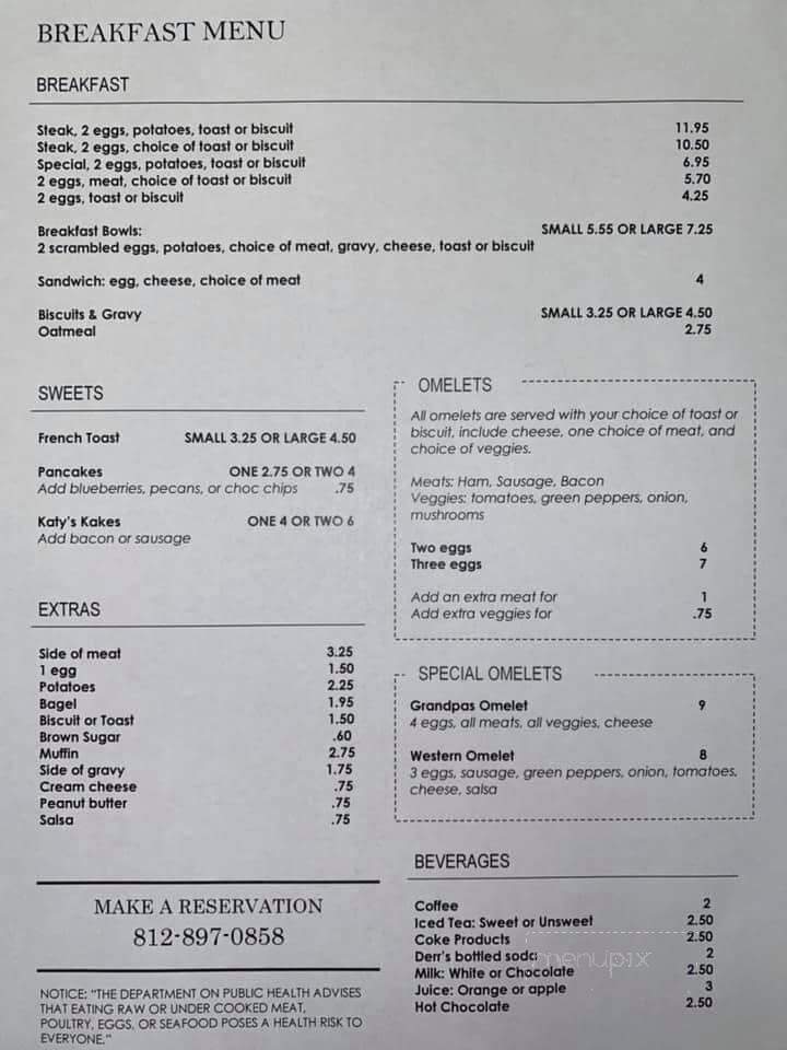 Yesterdaze - Boonville, IN menu_pic