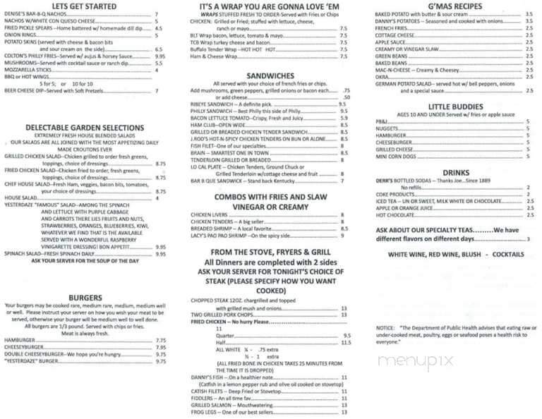 Yesterdaze - Boonville, IN menu_pic