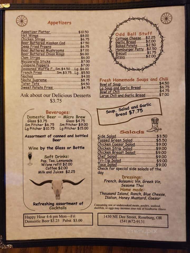 Jersey Lilly - Roseburg, OR menu_pic