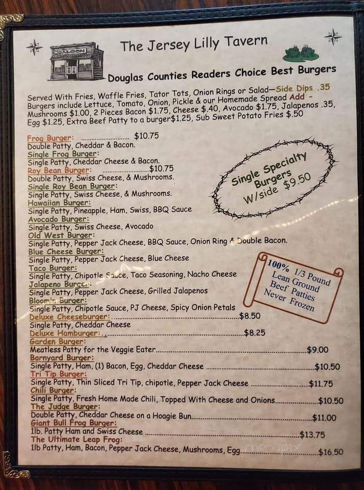 Jersey Lilly - Roseburg, OR menu_pic