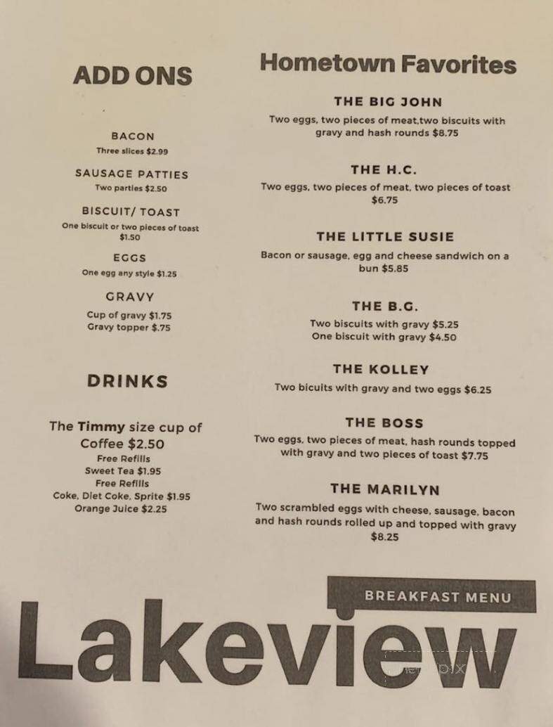 Lakeview Inn - Chandler, IN menu_pic