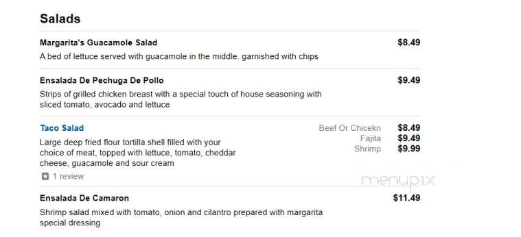 Margarita's Mexican Restaurant - Holland, MI menu_pic