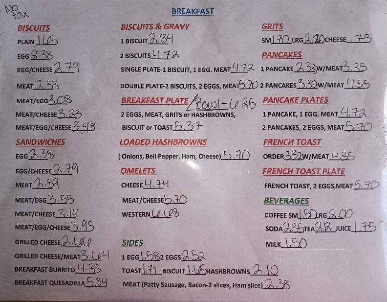 Ginna's - Bude, MS menu_pic