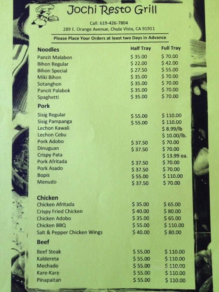 Jochi's - Chula Vista, CA menu_pic