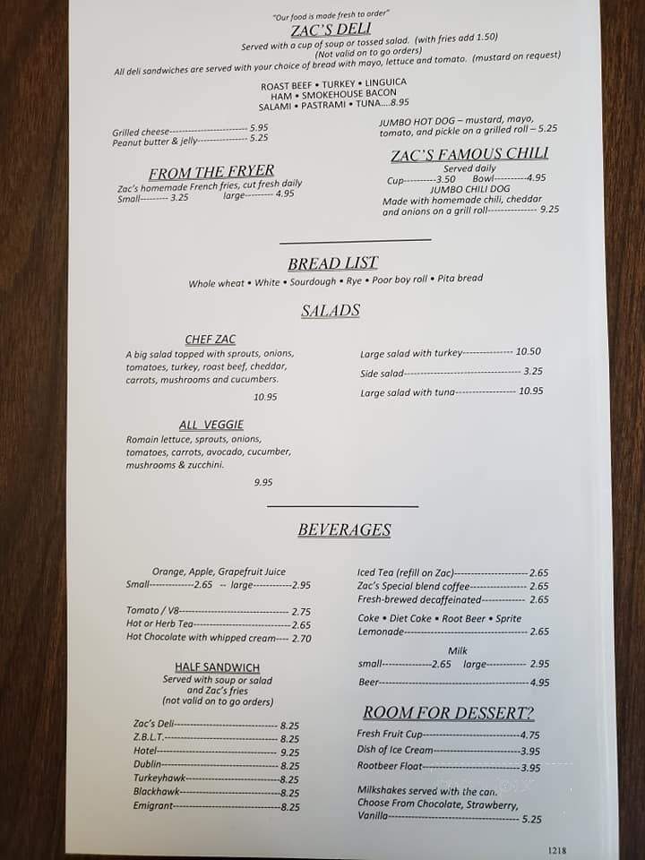 Zac's Cafe - Dublin, CA menu_pic