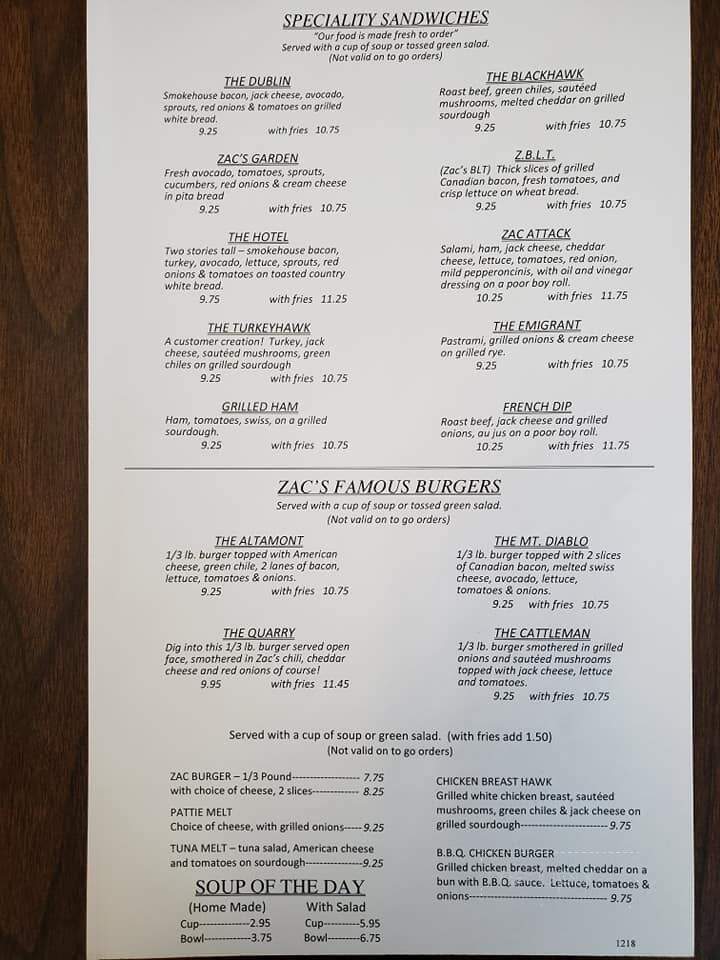 Zac's Cafe - Dublin, CA menu_pic