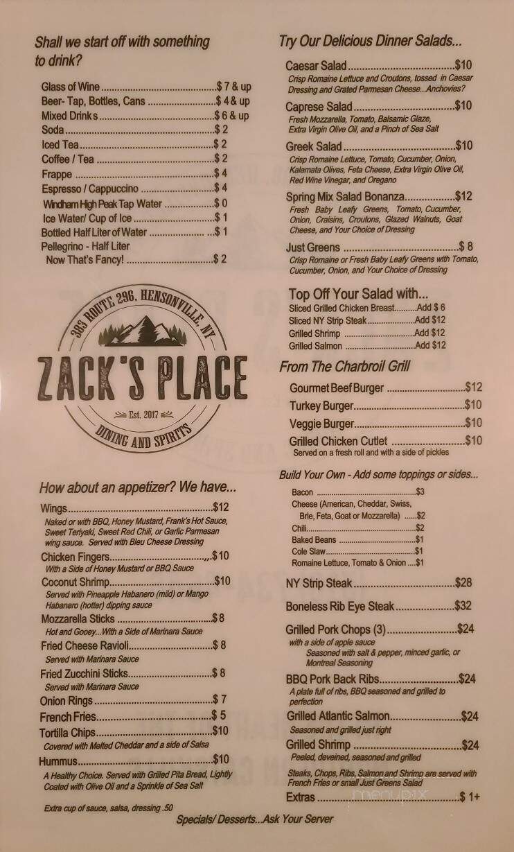 Zacks Place - Hensonville, NY menu_pic