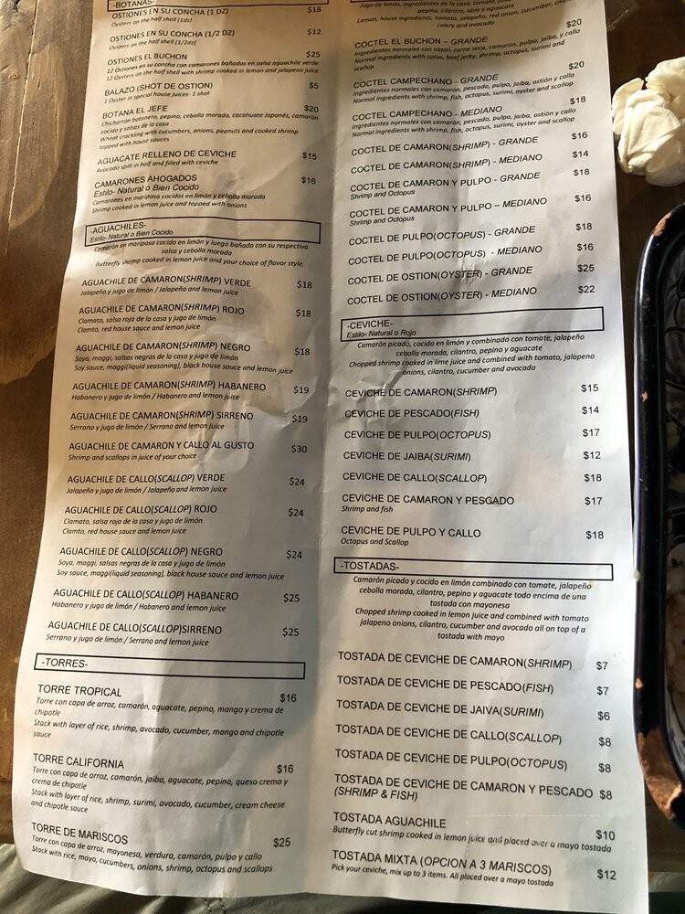 Mariscos El Buchon - Carlsbad, NM menu_pic