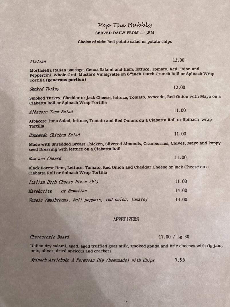 Pop the Bubbly - Murphys, CA menu_pic