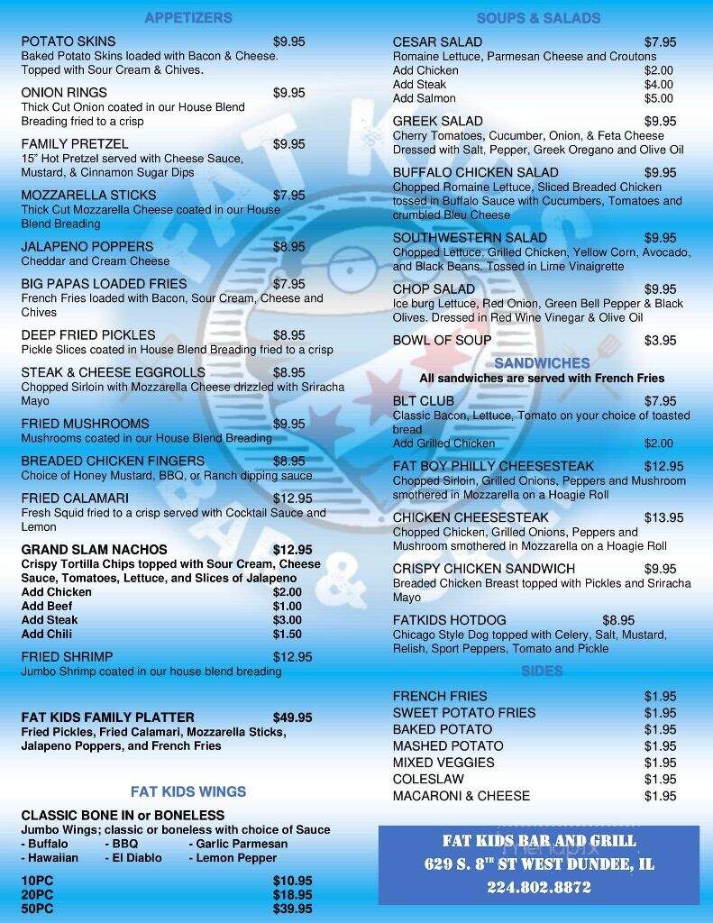 Fat Kids Bar and Grill - West Dundee, IL menu_pic