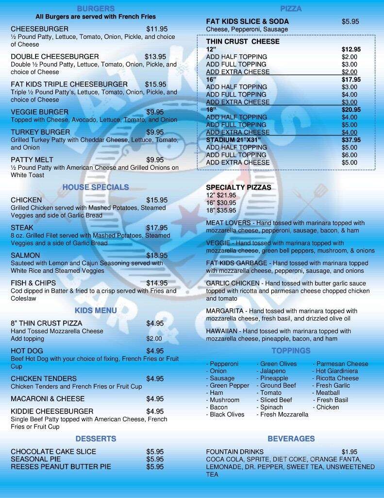 Fat Kids Bar and Grill - West Dundee, IL menu_pic
