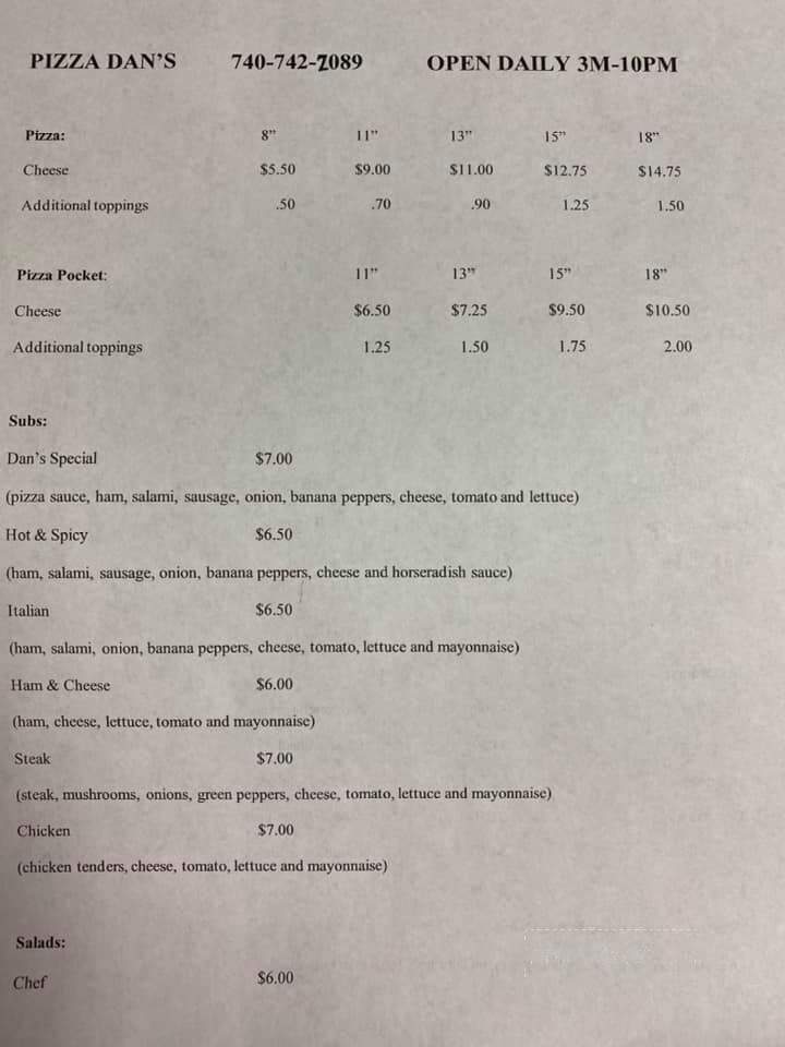 Pizza Dan's - Rutland, OH menu_pic