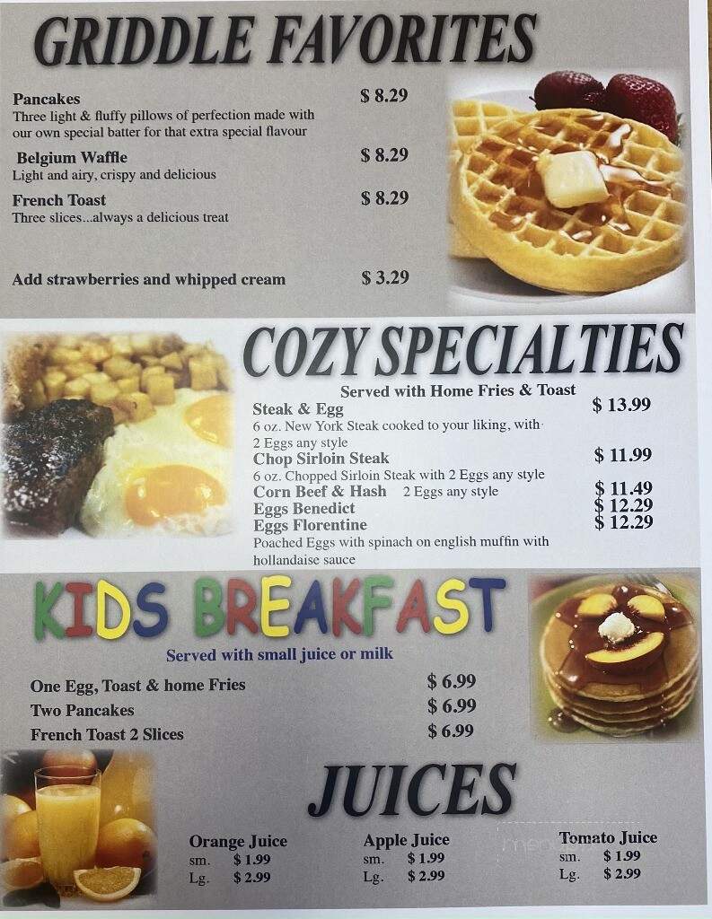 Cozy Corners Restaurant - Wallaceburg, ON menu_pic