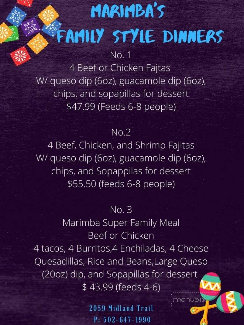 Marimba Mexican Restaurant - Shelbyville, KY menu_pic