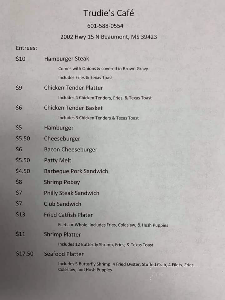 Trudies' Grill - Beaumont, MS menu_pic