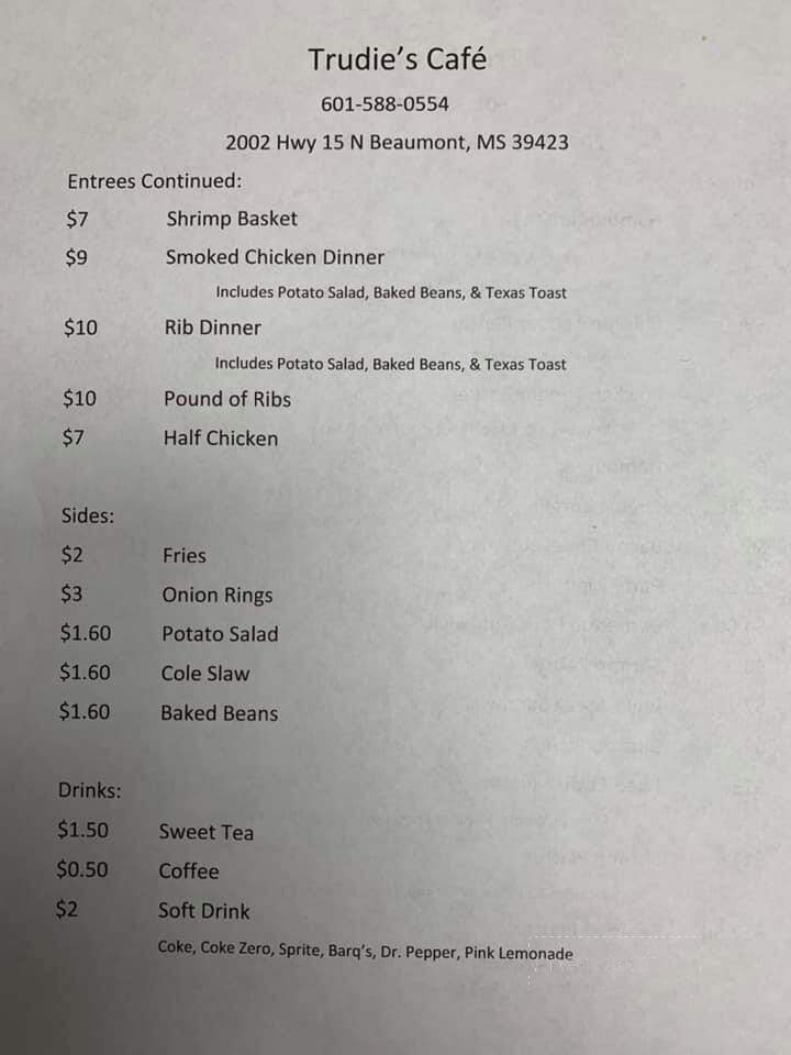 Trudies' Grill - Beaumont, MS menu_pic