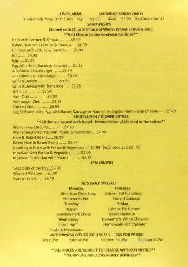 Al's Place - Woonsocket, RI menu_pic