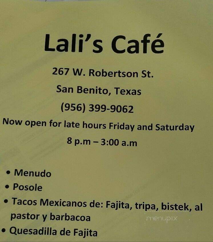 Lali's Cafe - San Benito, TX menu_pic