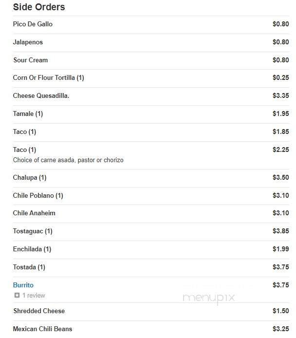 El Mariachi Mexican Restaurant - Anderson, CA menu_pic
