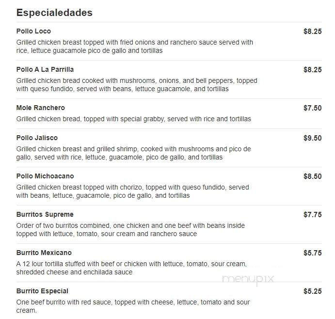 El Mariachi Mexican Restaurant - Anderson, CA menu_pic