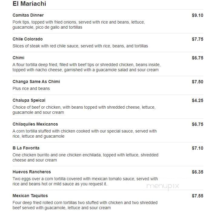 El Mariachi Mexican Restaurant - Anderson, CA menu_pic