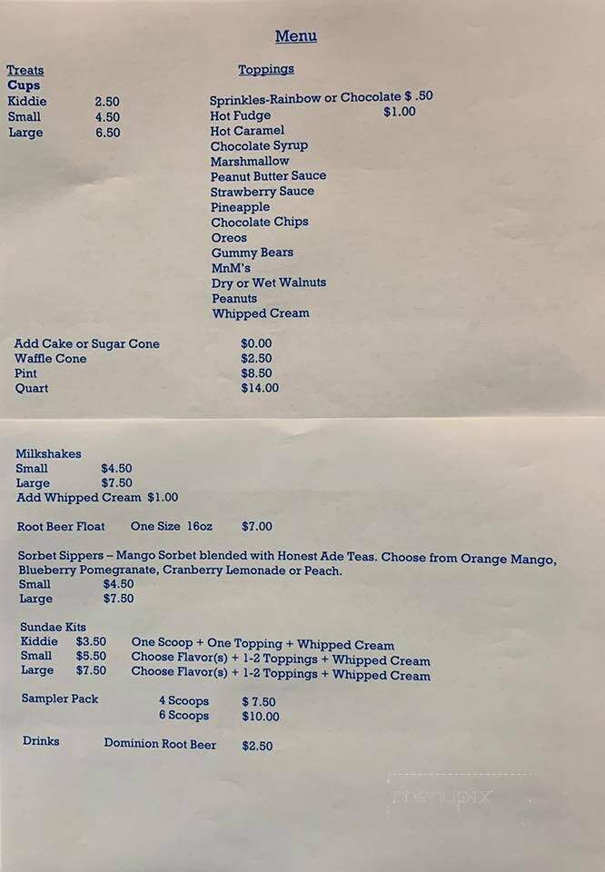 The Blue Scoop - Selbyville, DE menu_pic