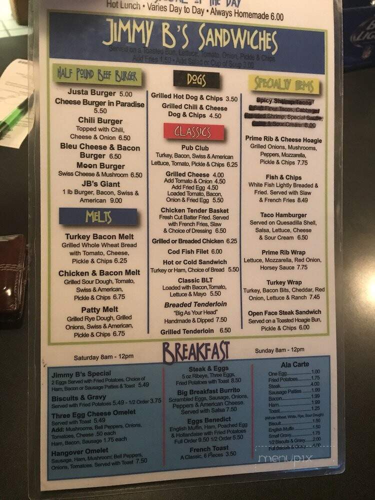 Jimmy B's Pub - Indianapolis, IN menu_pic