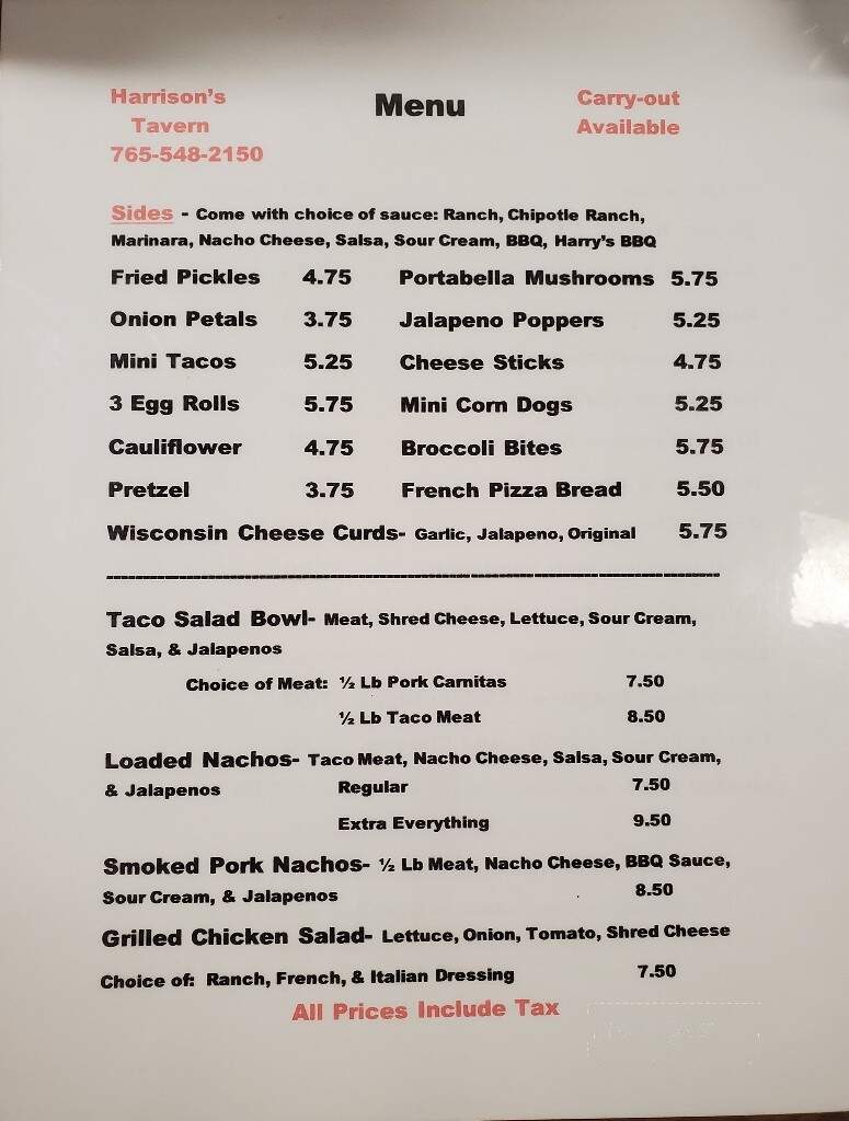 Harrison's Tavern - Rosedale, IN menu_pic