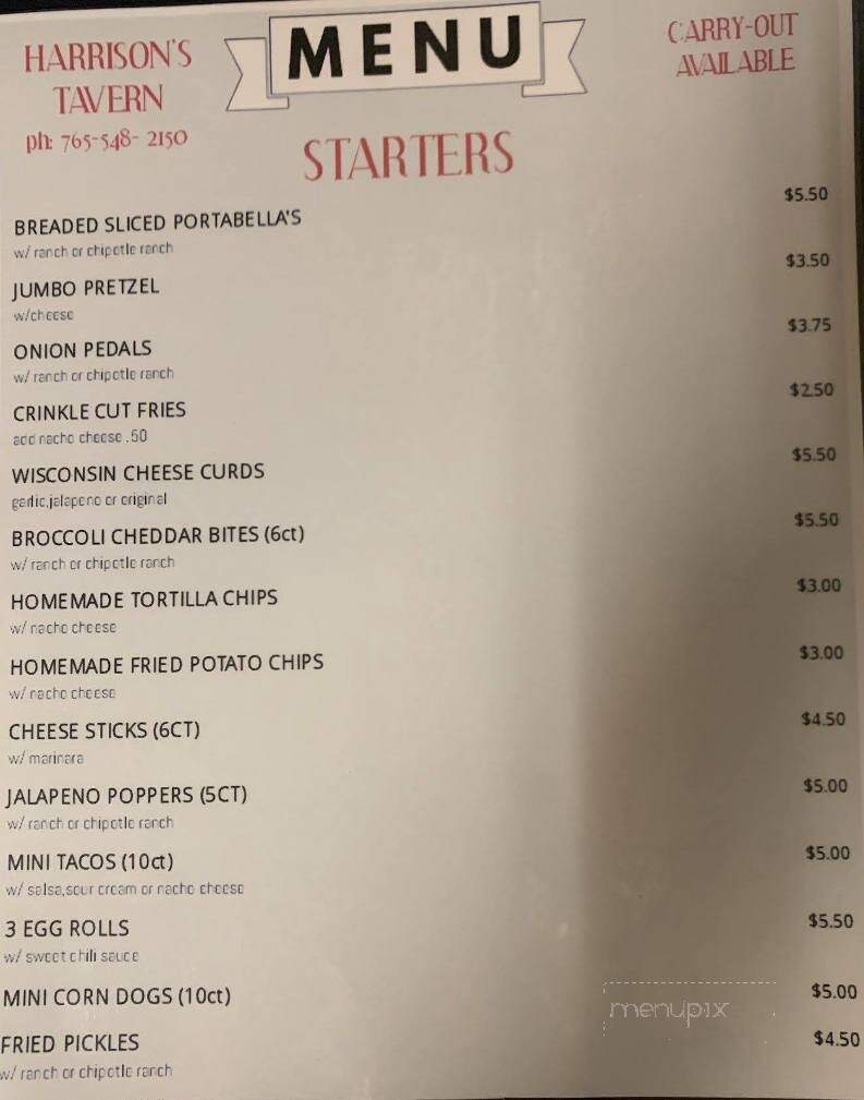 Harrison's Tavern - Rosedale, IN menu_pic