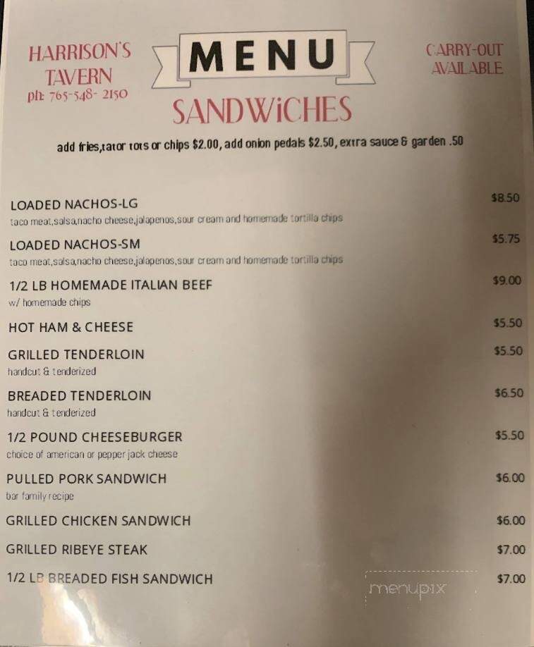 Harrison's Tavern - Rosedale, IN menu_pic