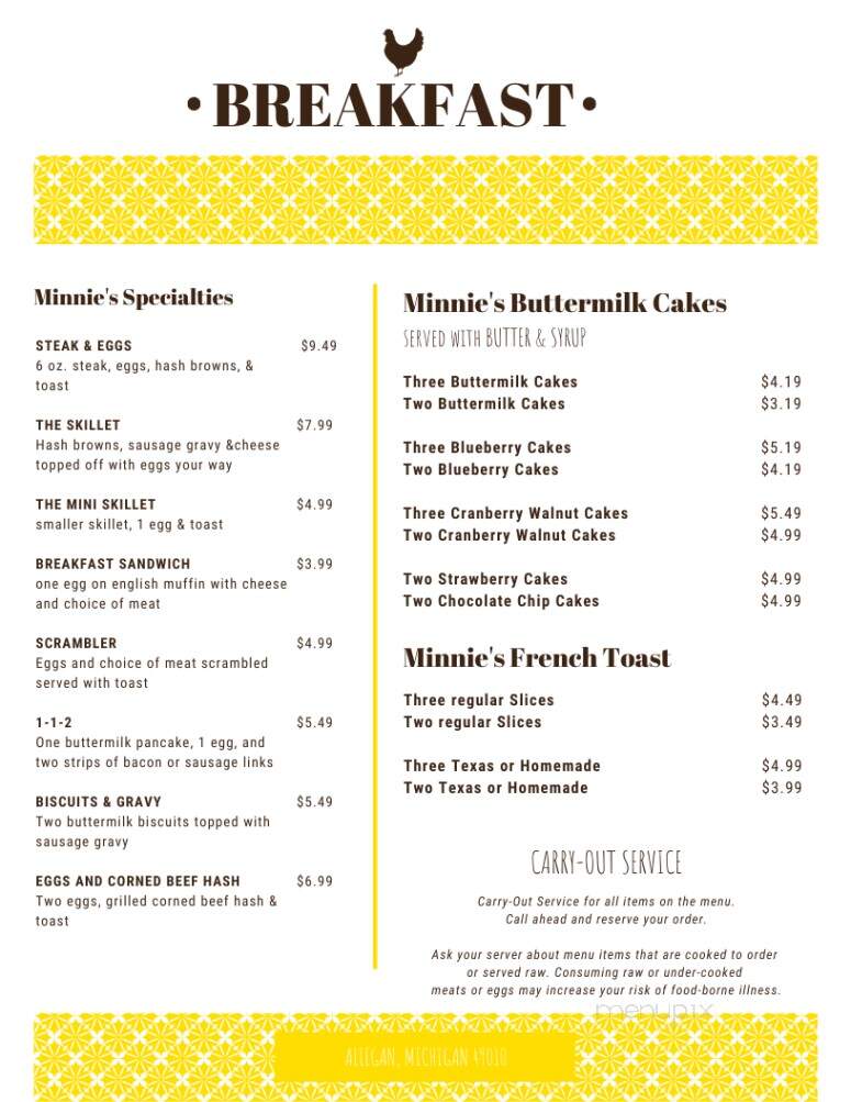Minnie Sophrona's Restaurant - Allegan, MI menu_pic