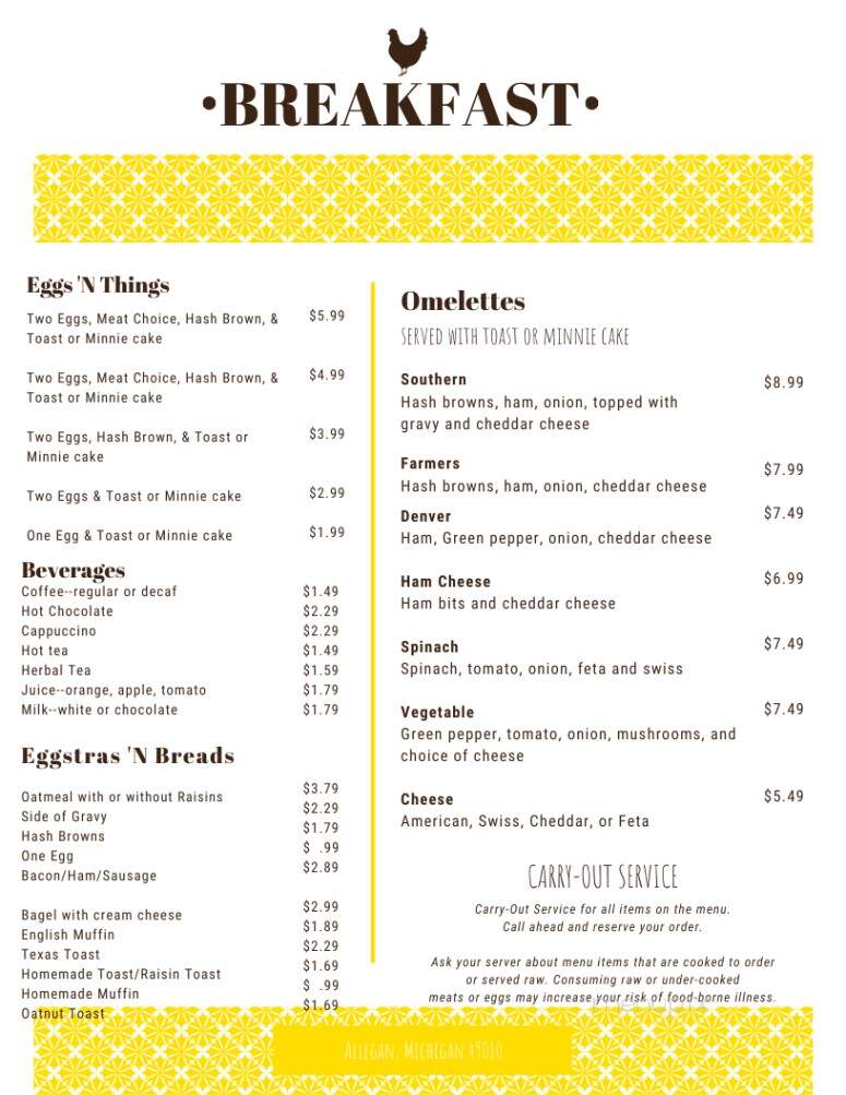 Minnie Sophrona's Restaurant - Allegan, MI menu_pic