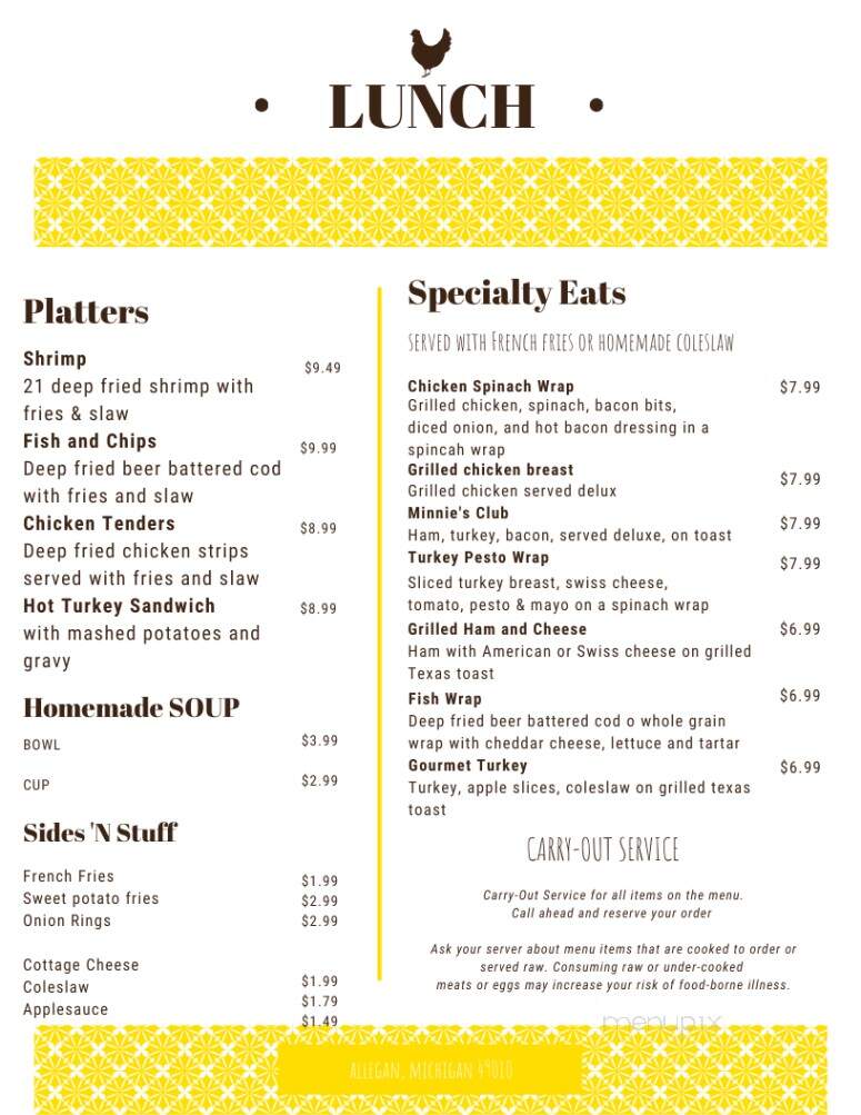 Minnie Sophrona's Restaurant - Allegan, MI menu_pic