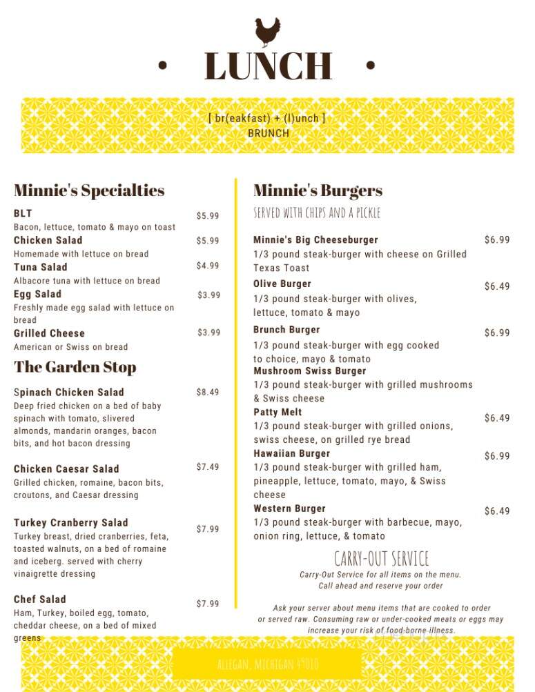 Minnie Sophrona's Restaurant - Allegan, MI menu_pic