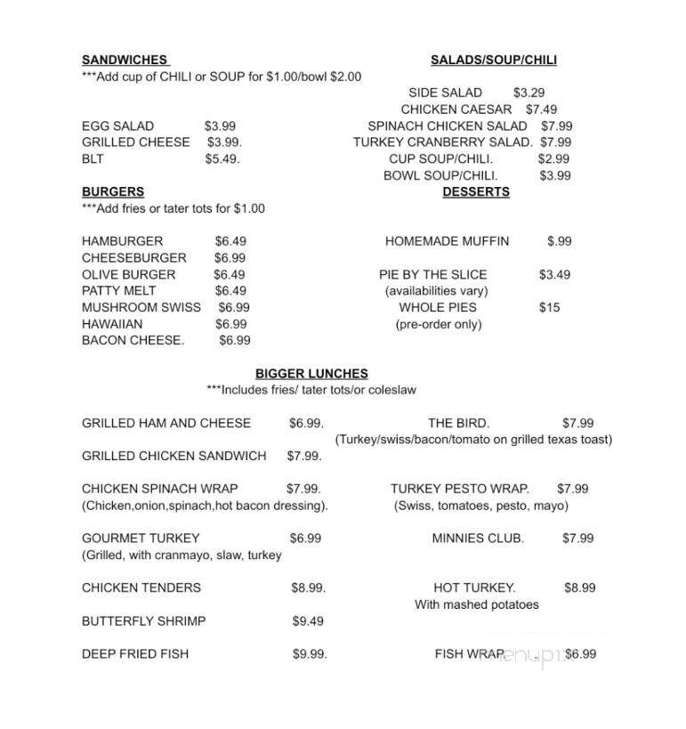 Minnie Sophrona's Restaurant - Allegan, MI menu_pic