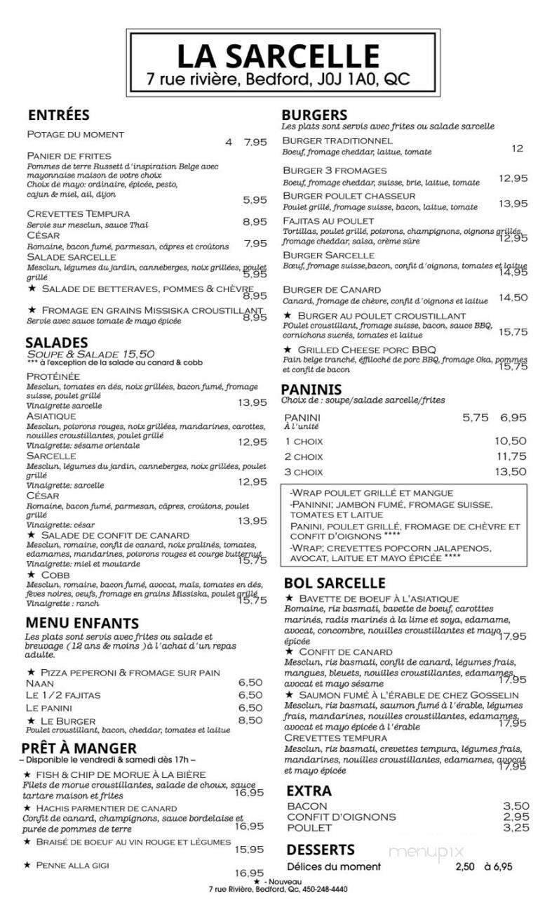 Restaurant La Sarcelle - Bedford, QC menu_pic