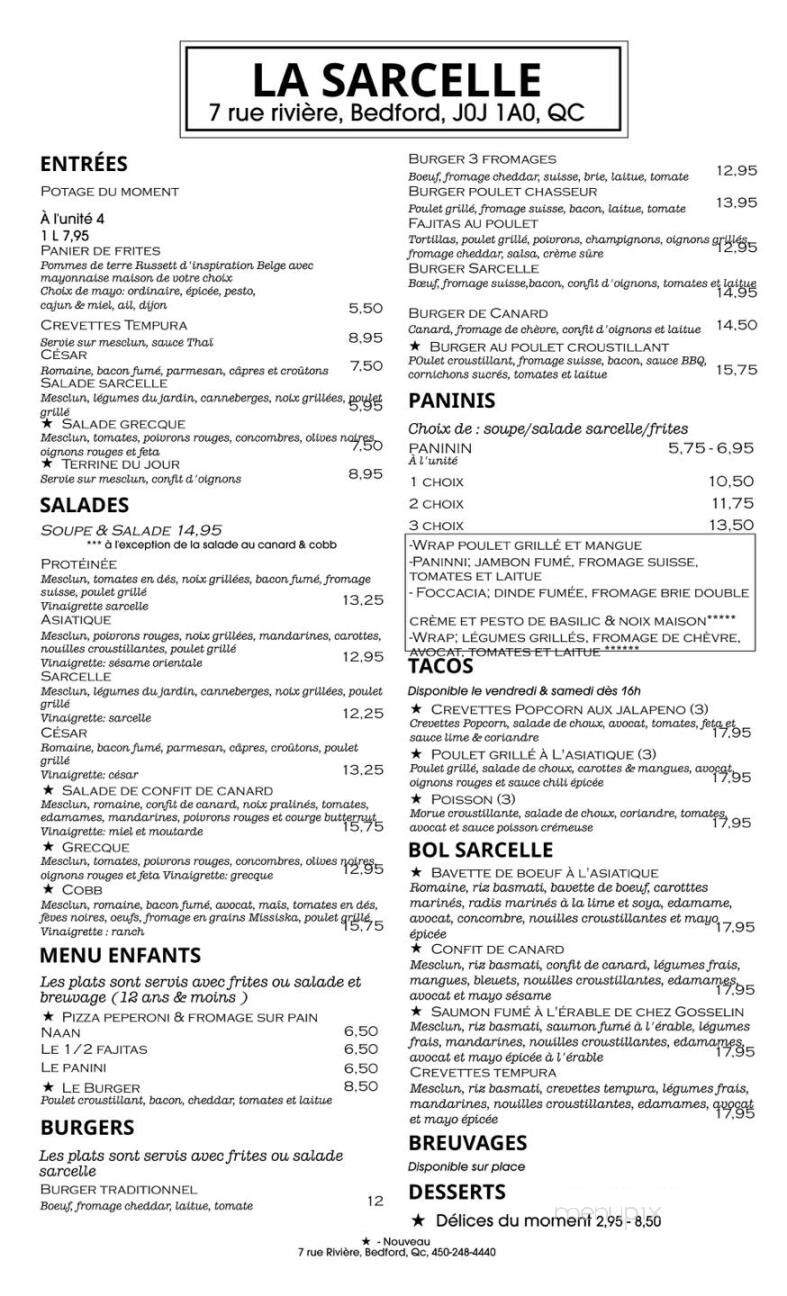Restaurant La Sarcelle - Bedford, QC menu_pic