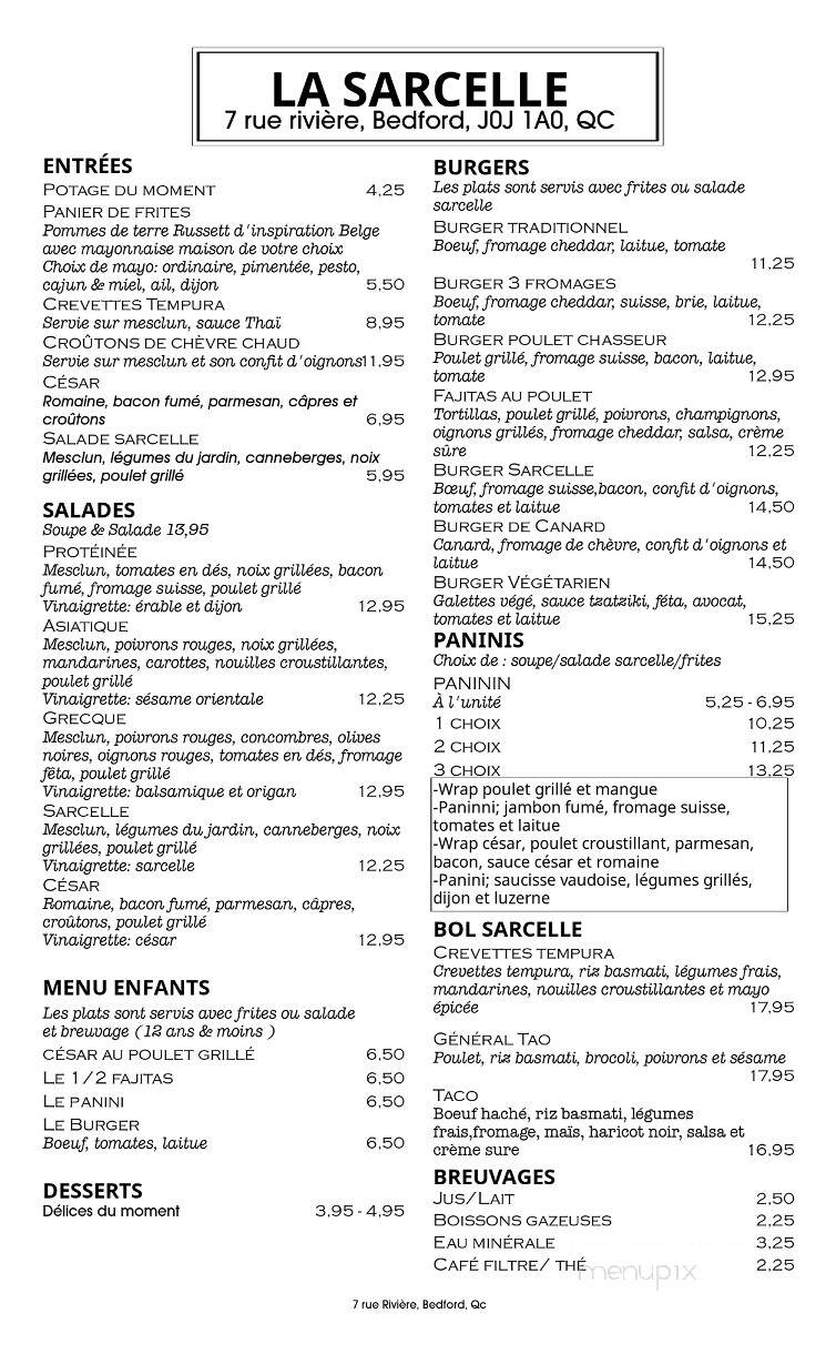 Restaurant La Sarcelle - Bedford, QC menu_pic