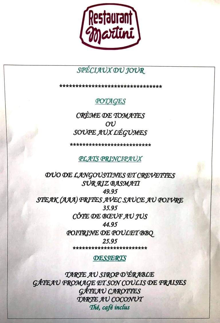 Restaurant Martini Inc - Lac-Etchemin, QC menu_pic