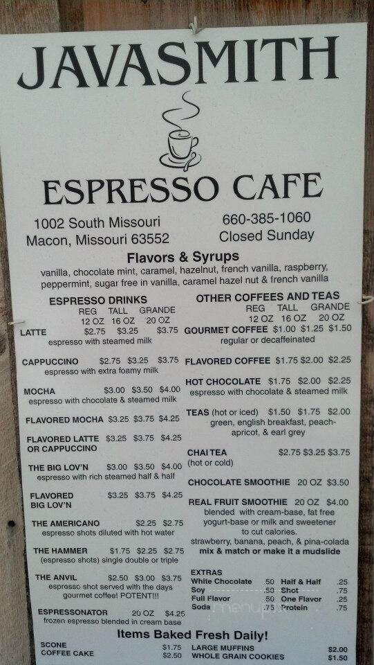 Javasmith - Macon, MO menu_pic