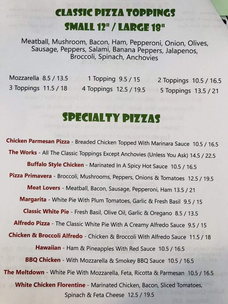 Seven Lakes Pizza Kitchen - West End, NC menu_pic