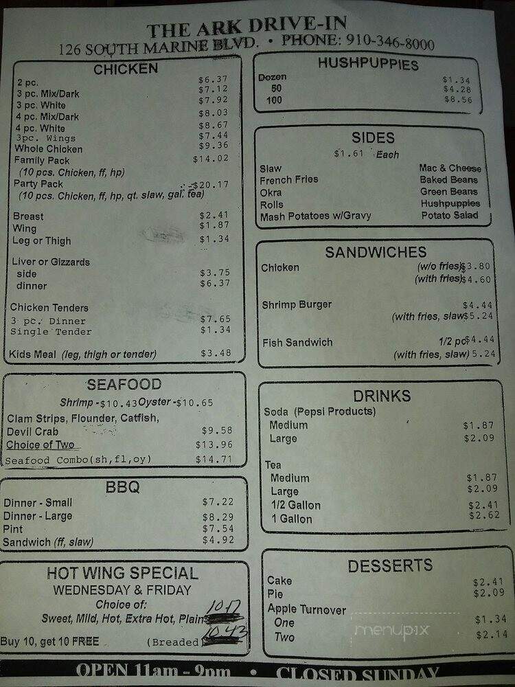 Ark - Jacksonville, NC menu_pic